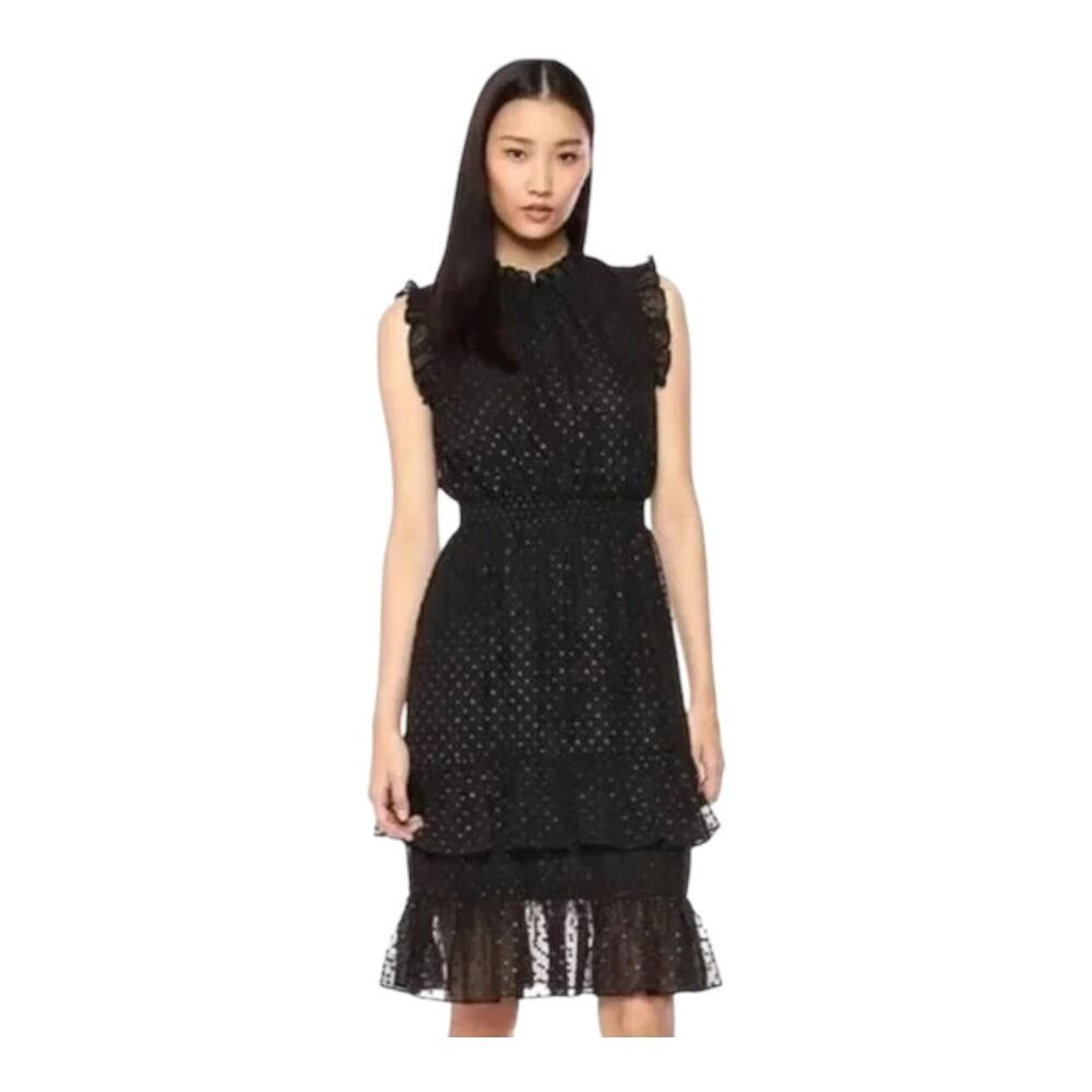 Avec Les Filles Black Metallic Dot Ruffled Party Dress Size 12